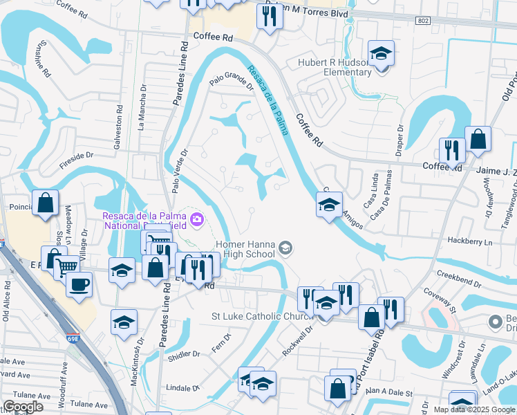 map of restaurants, bars, coffee shops, grocery stores, and more near 37 Tan Oak Circle in Brownsville