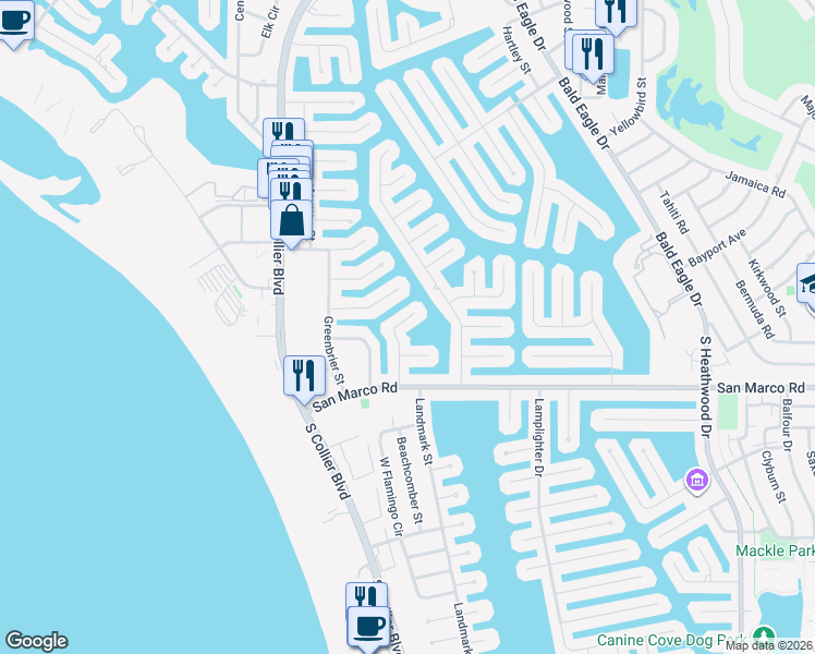 map of restaurants, bars, coffee shops, grocery stores, and more near 81 Buttercup Court in Marco Island