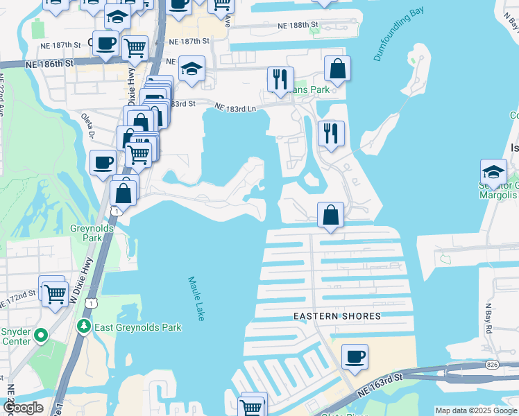 map of restaurants, bars, coffee shops, grocery stores, and more near 3030 Marcos Drive in Aventura