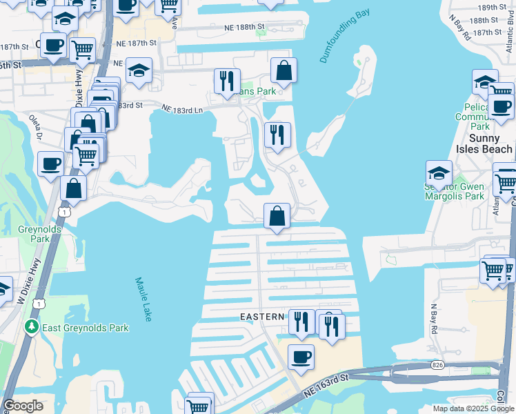 map of restaurants, bars, coffee shops, grocery stores, and more near 2000 Island Boulevard in Aventura