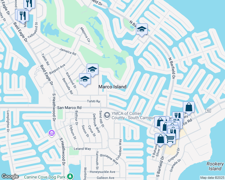 map of restaurants, bars, coffee shops, grocery stores, and more near 1526 Buccaneer Court in Marco Island