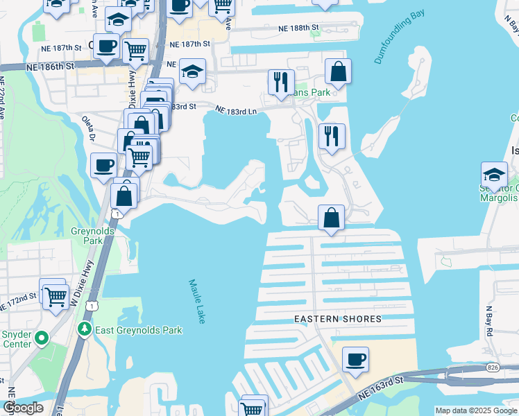 map of restaurants, bars, coffee shops, grocery stores, and more near 3030 Marcos Drive in Aventura