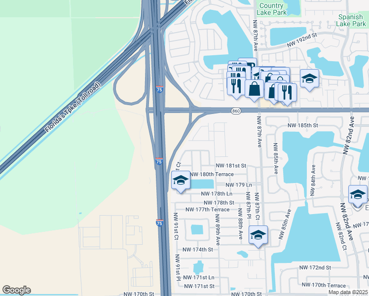 map of restaurants, bars, coffee shops, grocery stores, and more near 9137 Northwest 182nd Terrace in Hialeah