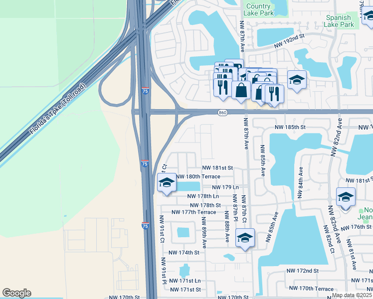map of restaurants, bars, coffee shops, grocery stores, and more near 8967 Northwest 182nd Terrace in Hialeah