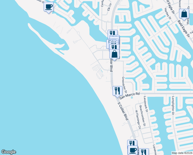 map of restaurants, bars, coffee shops, grocery stores, and more near 140 Seaview Court in Marco Island