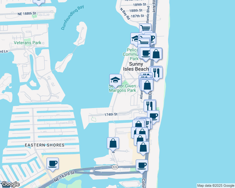 map of restaurants, bars, coffee shops, grocery stores, and more near 17775 178th Drive in Sunny Isles Beach