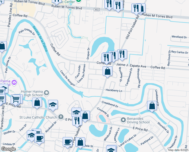 map of restaurants, bars, coffee shops, grocery stores, and more near 26 Meadow Glen Drive in Brownsville