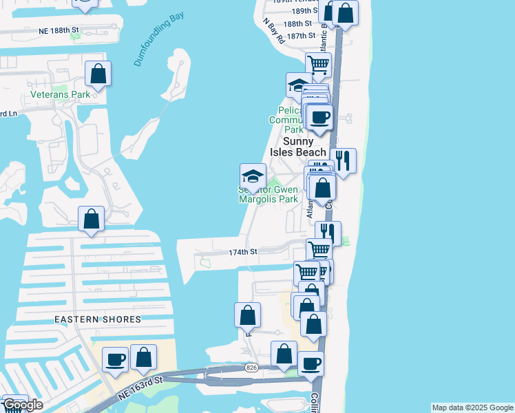 map of restaurants, bars, coffee shops, grocery stores, and more near 17775 178th Drive in Sunny Isles Beach