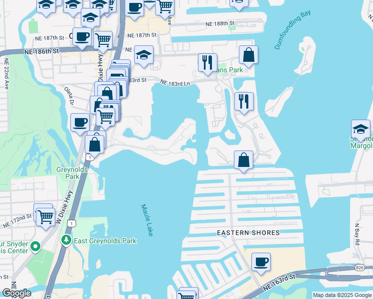 map of restaurants, bars, coffee shops, grocery stores, and more near 3030 Marcos Drive in Aventura