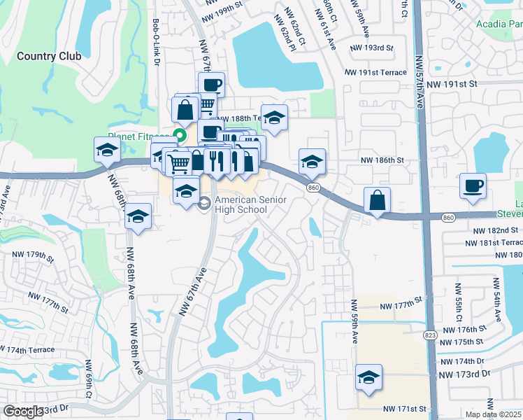 map of restaurants, bars, coffee shops, grocery stores, and more near 6284 Northwest 186th Street in Hialeah