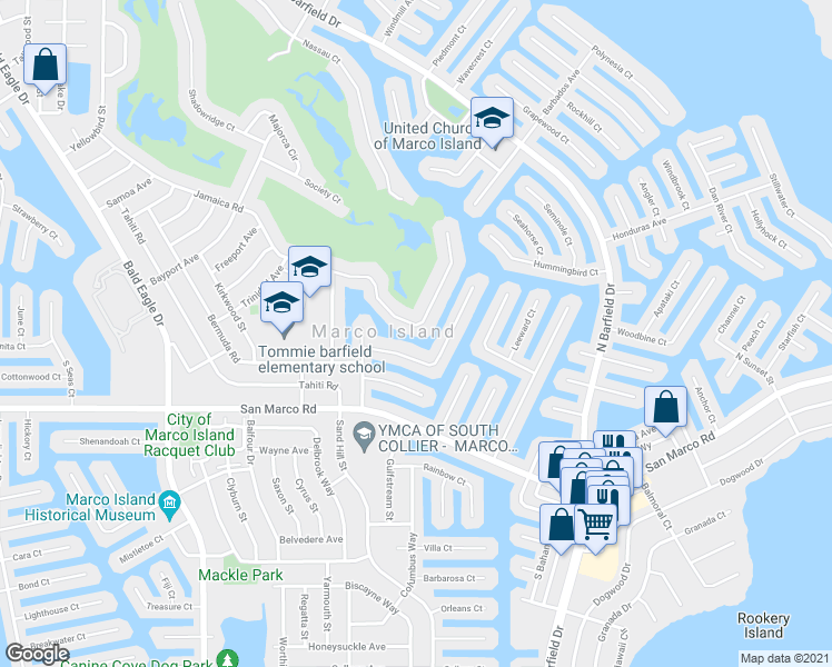 map of restaurants, bars, coffee shops, grocery stores, and more near 1561 Jamaica Court in Marco Island
