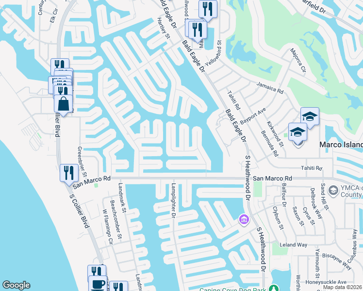 map of restaurants, bars, coffee shops, grocery stores, and more near 110 June Court in Marco Island