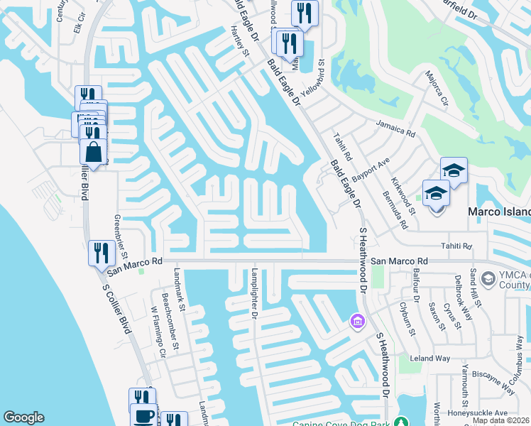map of restaurants, bars, coffee shops, grocery stores, and more near 110 June Court in Marco Island