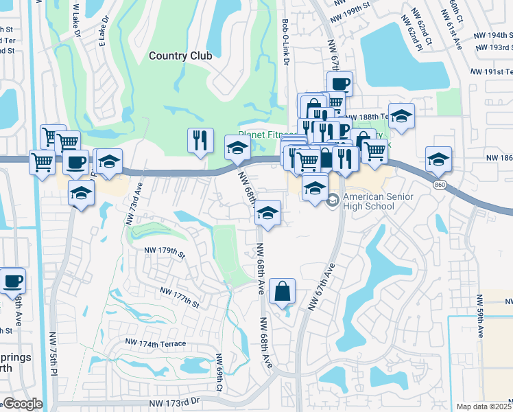 map of restaurants, bars, coffee shops, grocery stores, and more near 18062 County Road 9823 in Hialeah