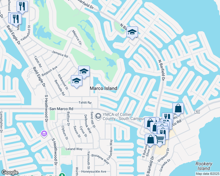map of restaurants, bars, coffee shops, grocery stores, and more near 1561 Jamaica Court in Marco Island