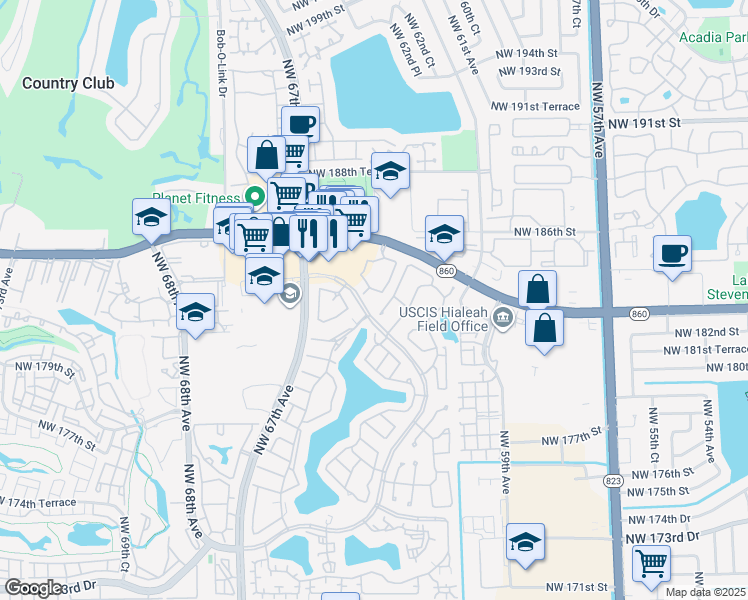 map of restaurants, bars, coffee shops, grocery stores, and more near 6284 Northwest 186th Street in Hialeah