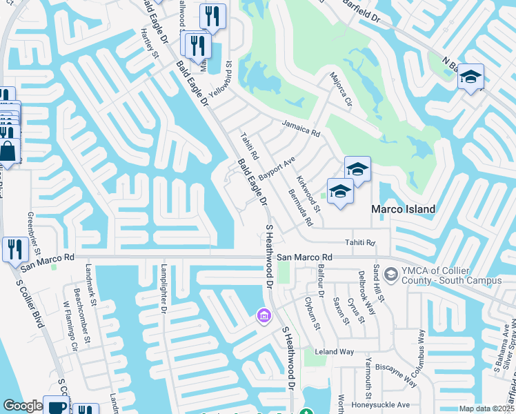 map of restaurants, bars, coffee shops, grocery stores, and more near 140 Waterway Drive in Marco Island