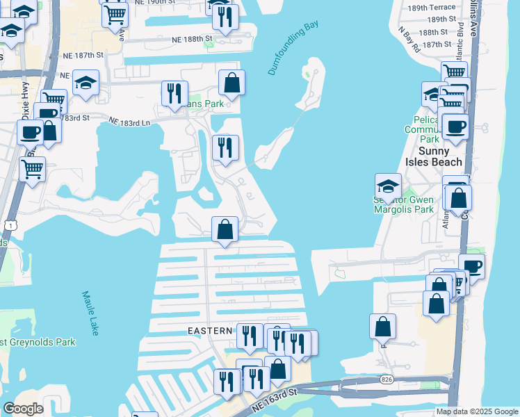 map of restaurants, bars, coffee shops, grocery stores, and more near 2800 Island Boulevard in Aventura