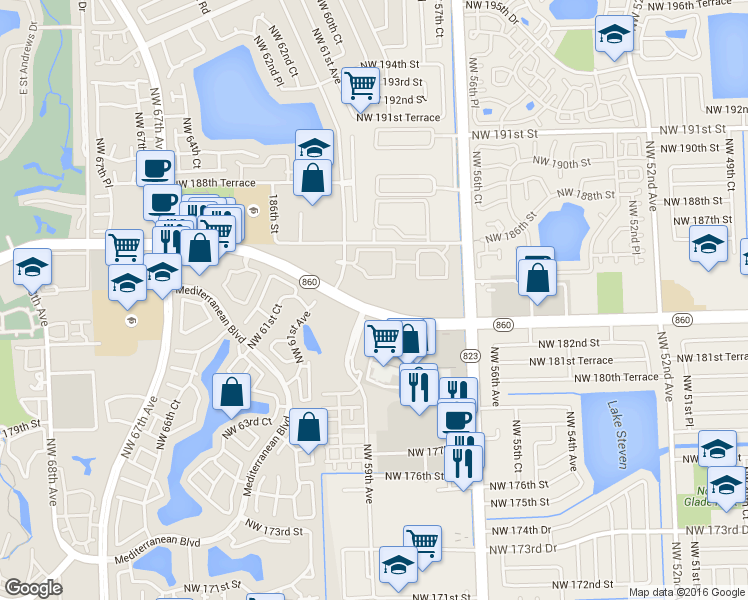 map of restaurants, bars, coffee shops, grocery stores, and more near 5922 Northwest 183rd Street in Hialeah