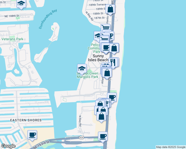 map of restaurants, bars, coffee shops, grocery stores, and more near 200 178th Drive in Sunny Isles Beach