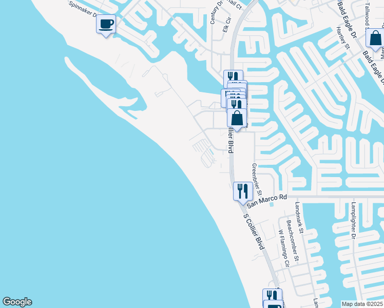 map of restaurants, bars, coffee shops, grocery stores, and more near 500 Saturn Court in Marco Island
