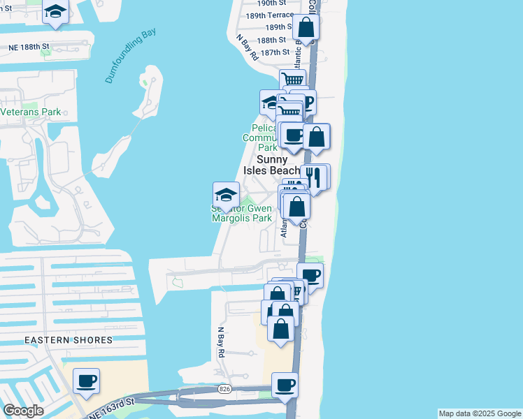 map of restaurants, bars, coffee shops, grocery stores, and more near 200 178th Drive in Sunny Isles Beach