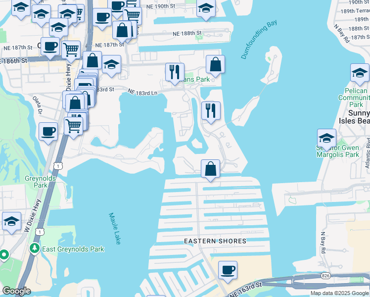 map of restaurants, bars, coffee shops, grocery stores, and more near 17890 Northeast 31st Court in Aventura