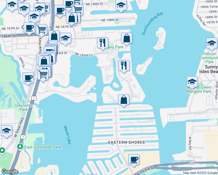 map of restaurants, bars, coffee shops, grocery stores, and more near 17890 Northeast 31st Court in Aventura