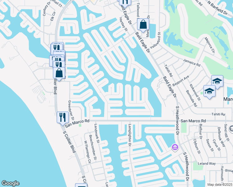 map of restaurants, bars, coffee shops, grocery stores, and more near 171 Post Court in Marco Island