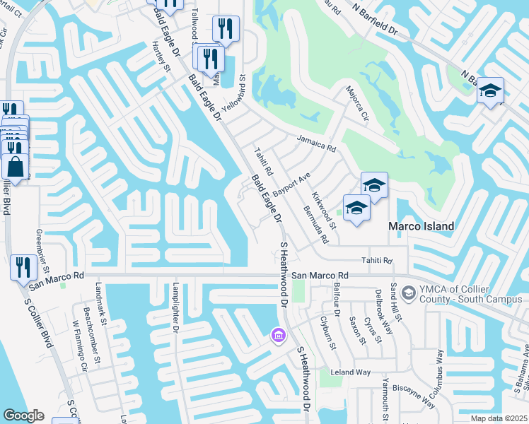 map of restaurants, bars, coffee shops, grocery stores, and more near 295 Waterside Circle in Marco Island