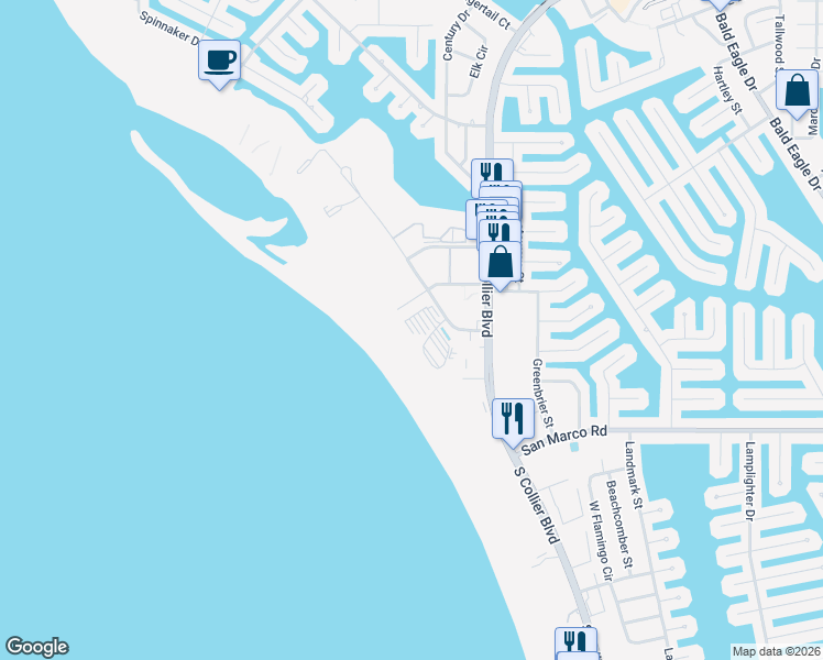 map of restaurants, bars, coffee shops, grocery stores, and more near 180 Seaview Court in Marco Island