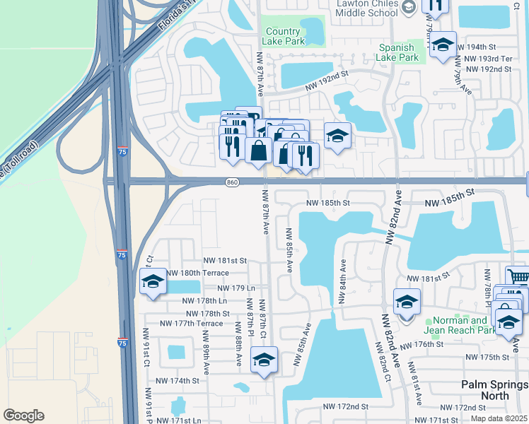 map of restaurants, bars, coffee shops, grocery stores, and more near 268 Northwest 87th Avenue in Hialeah