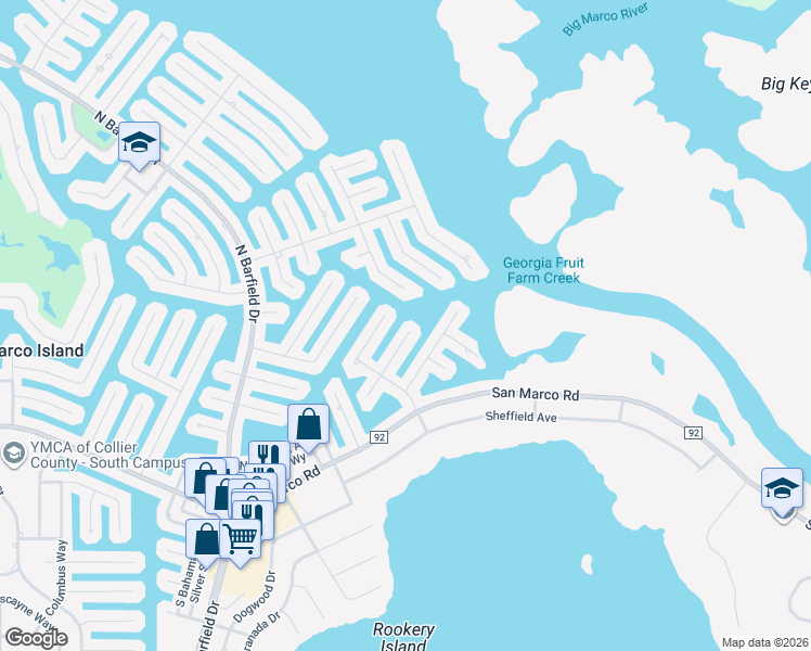 map of restaurants, bars, coffee shops, grocery stores, and more near 181 Channel Court in Marco Island