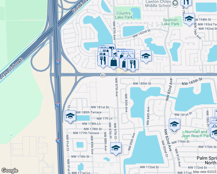 map of restaurants, bars, coffee shops, grocery stores, and more near 268 Northwest 87th Avenue in Hialeah