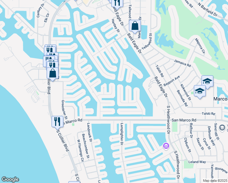 map of restaurants, bars, coffee shops, grocery stores, and more near 170 Bonita Court in Marco Island