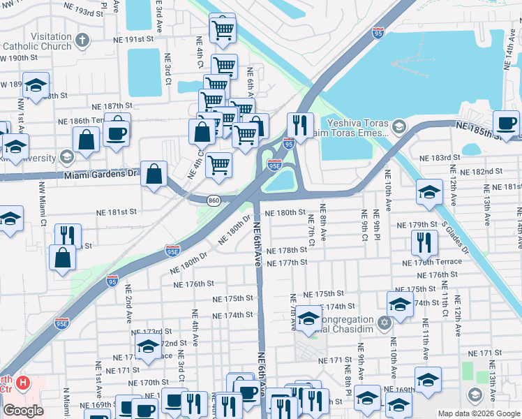 map of restaurants, bars, coffee shops, grocery stores, and more near in Miami-Dade County