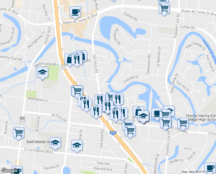 map of restaurants, bars, coffee shops, grocery stores, and more near 14 Hidden Valley Drive in Brownsville