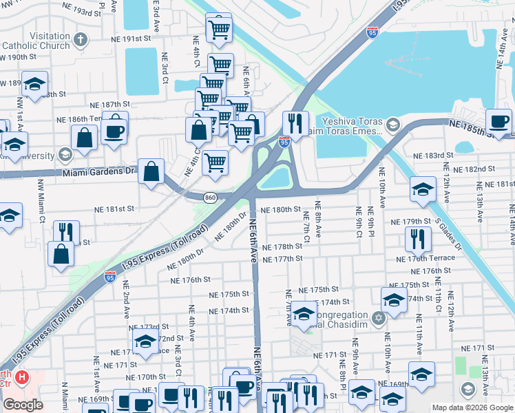 map of restaurants, bars, coffee shops, grocery stores, and more near in Miami-Dade County