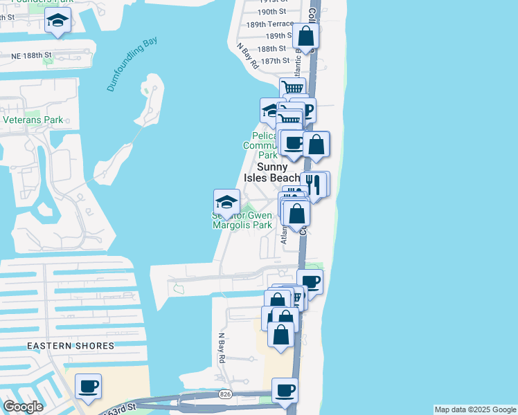 map of restaurants, bars, coffee shops, grocery stores, and more near 200 178th Drive in Sunny Isles Beach