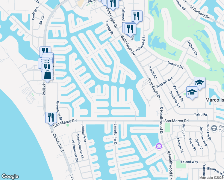 map of restaurants, bars, coffee shops, grocery stores, and more near 170 Bonita Court in Marco Island