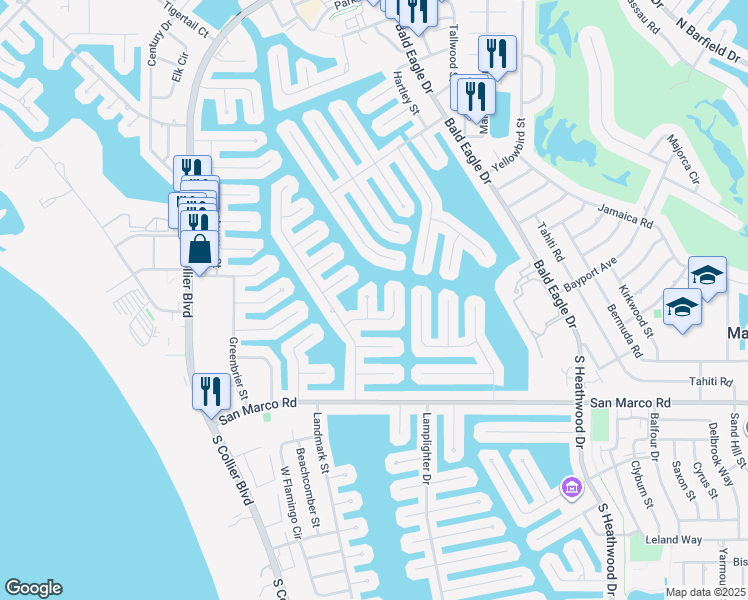 map of restaurants, bars, coffee shops, grocery stores, and more near 171 Post Ct in Marco Island