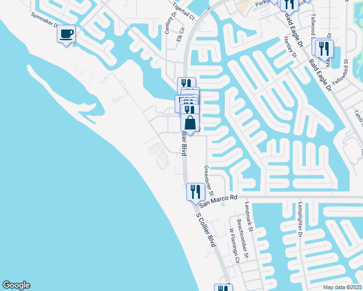 map of restaurants, bars, coffee shops, grocery stores, and more near a10 Seaview Court in Marco Island