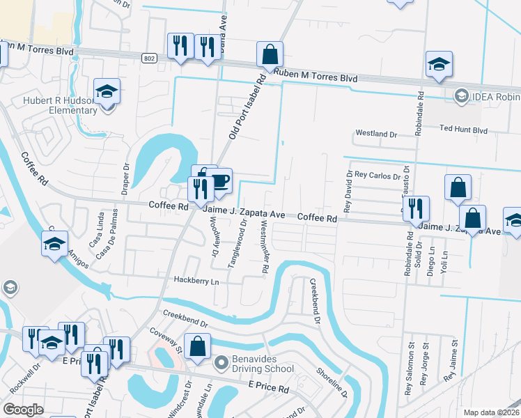 map of restaurants, bars, coffee shops, grocery stores, and more near 1971 Westminster Road in Brownsville