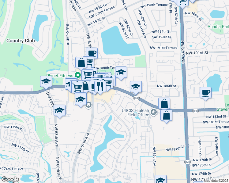 map of restaurants, bars, coffee shops, grocery stores, and more near 6284 Northwest 186th Street in Hialeah