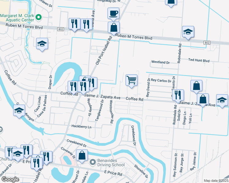 map of restaurants, bars, coffee shops, grocery stores, and more near 1971 Westminster Road in Brownsville