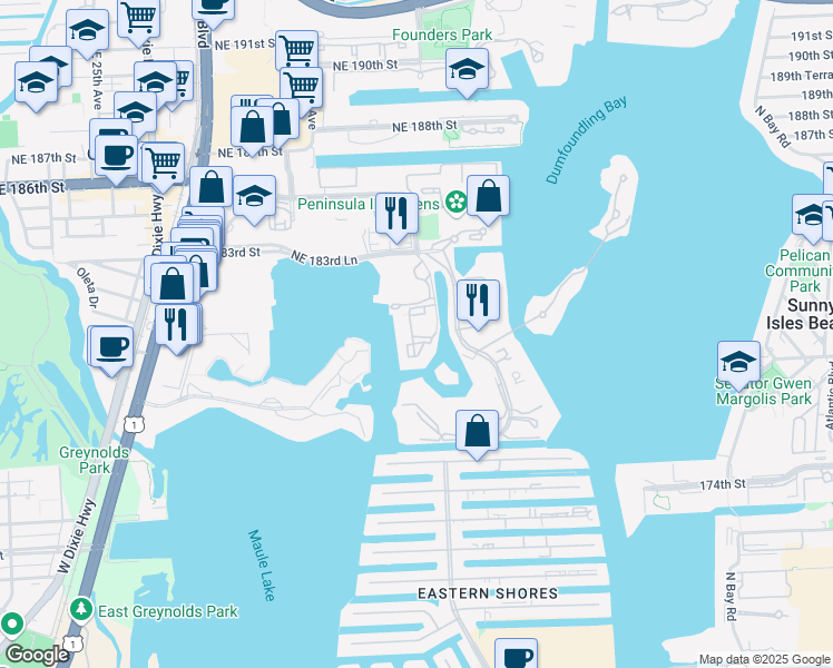 map of restaurants, bars, coffee shops, grocery stores, and more near 17970 Northeast 31st Court in Aventura