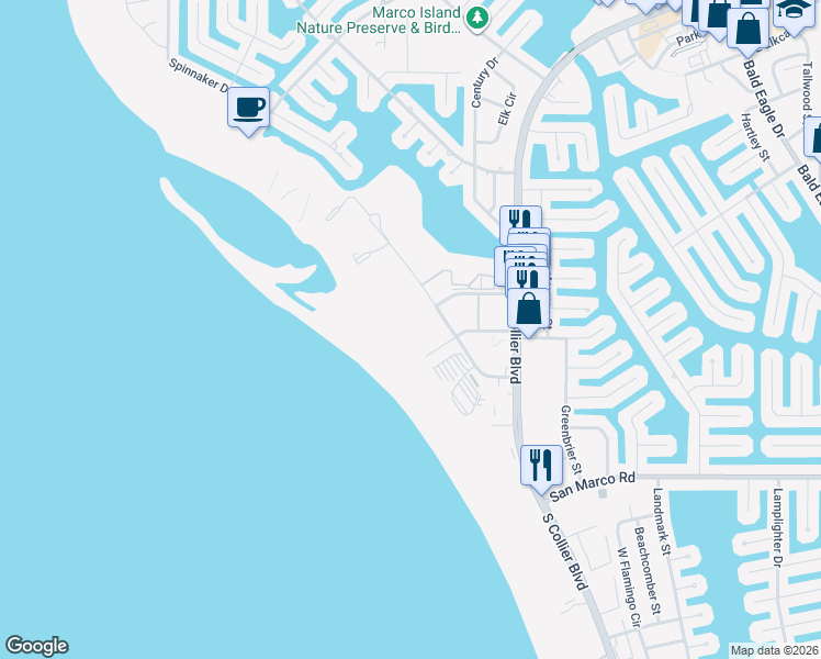 map of restaurants, bars, coffee shops, grocery stores, and more near 240 Seaview Court in Marco Island