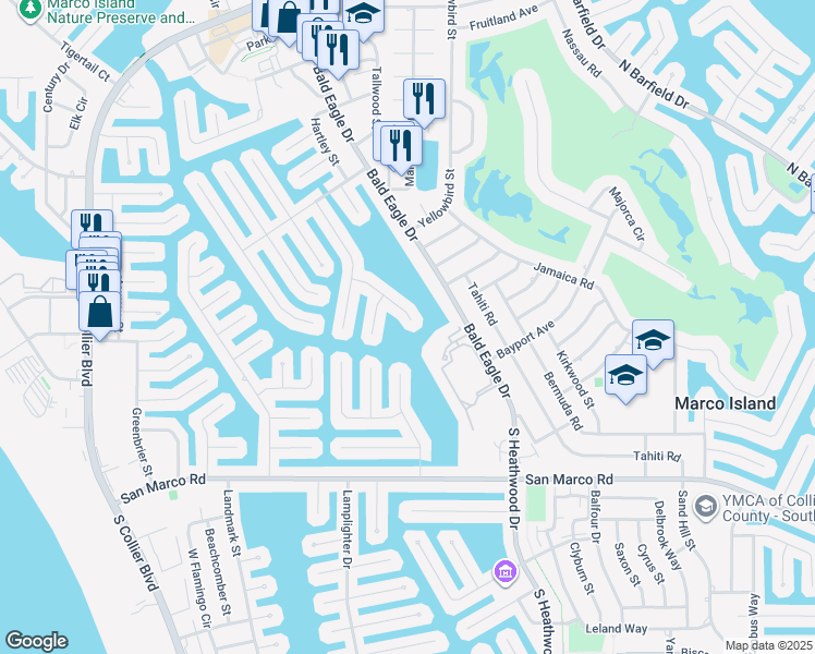 map of restaurants, bars, coffee shops, grocery stores, and more near 1186 Strawberry Ct in Marco Island