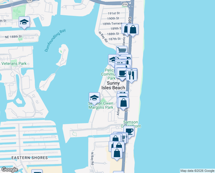 map of restaurants, bars, coffee shops, grocery stores, and more near in Sunny Isles Beach