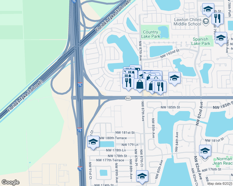 map of restaurants, bars, coffee shops, grocery stores, and more near 8866 Northwest 187th Street in Hialeah